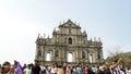 Crowded main street at St. Pauls Cathedral in Macau in a normal day before the pandemic