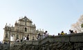 Crowded main street at St. Pauls Cathedral in Macau in a normal day before the pandemic