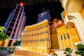Macau - January 24, 2016: Grand Lisboa iconic casino hotel view. Night Macau cityscape