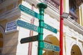 Macau - January 18, 2018 :Street signboard pointing to various r