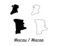 Macau Map. Macao Black silhouette and outline map isolated on white background. Macanese Border Boundary Line Icon Sign Symbol