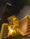 Macau MGM Architecture Macao Mgm Casino Hotel Gold Giant Golden Lion Sculpture Roar Statue Entrance Outdoor Security Guard Royalty Free Stock Photo