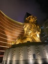 Macau MGM Macao Mgm Casino Hotel Gold Giant Golden Lion Sculpture Statue Entrance Outdoor Royalty Free Stock Photo