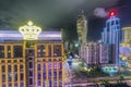 Macau modern night skyline with buildings and casinos