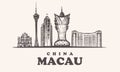 Macau skyline, China vintage illustration