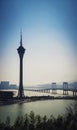Macau tower urban skyline and taipa bridge in macao china