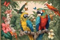 Macaw illustration in tropical rain forest Royalty Free Stock Photo