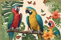 Macaw illustration in tropical rain forest Royalty Free Stock Photo