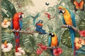 Macaw illustration in tropical rain forest Royalty Free Stock Photo