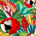 Macaw Parrot Arara Paper Craft Vector Seamless Pattern Design