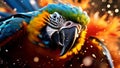 Macaw parrot in colorful powder burst