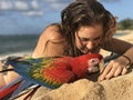 Macaw parrot at the beach