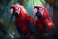 Macaw parrots colorful couple. Generate Ai