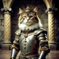 Macbeth\'s Regal Feline: King Duncan, Portrayed by a Cat in Full Armor of the Era