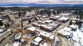 MacCall Idaho seen from the air with winter snow and mountains