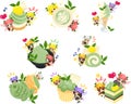 Illustration of cute flower fairies and Matcha sweets Royalty Free Stock Photo