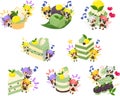 Illustration of cute flower fairies and Matcha sweets Royalty Free Stock Photo