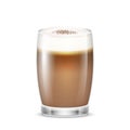 Macchiato in transparent glass cup. Hot coffee beverage in mug. Coffee with milk and chocolate syrup Royalty Free Stock Photo