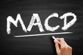 MACD Moving Average Convergence Divergence - trading indicator used in technical analysis of stock prices, acronym text on Royalty Free Stock Photo