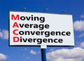 MACD symbol. Concept words MACD moving average convergence divergence on big billboard against beautiful blue sky. Business MACD Royalty Free Stock Photo