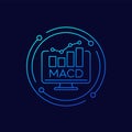 MACD trading indicator icon, linear vector design