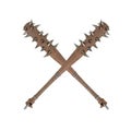 Mace weapon of wood with metal spikes and wires on an isolated white background. 3d illustration Royalty Free Stock Photo