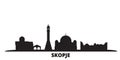 Macedonia, Skopje city skyline isolated vector illustration. Macedonia, Skopje travel black cityscape