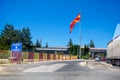 Macedonian border. Flag above a checkpoint on the border