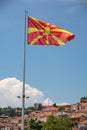 Macedonian Flag flies over town of Ohrid, Macedonia