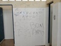 MaceiÃÂ³, Brazil -  01 september 2019: Public school bathroom in Brazil with vandalism with acronyms of organized crime Royalty Free Stock Photo