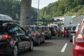 Macelj, Gruskovje - Border Slovenia and Croatia, Cars, buses and trucks waiting in lines to cross the border between