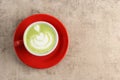 Macha latte greentea Foam Art is Heart in a Red Cup