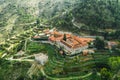 Machairas Monastery in Cyprus mountains, aerial view from drone, beautiful ancient monastery