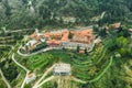 Machairas Monastery dedicated to Virgin Mary located about 40 km from capital of Cyprus, Nicosia. Aerial view from drone Royalty Free Stock Photo