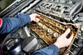 Machanic repairman at automobile car engine repair Royalty Free Stock Photo