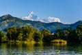 The Machapuchare and Annapurna III seen Pokhara, Nepal