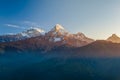 Machapuchare peak at sunrise in Annapurna mountain range, Himalayas, Nepal Royalty Free Stock Photo