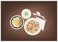 Machboos, Roti Canai and Hummus on Chalkboard Royalty Free Stock Photo