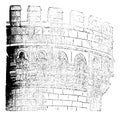 Machicolation Castle Mehun, vintage engraving Royalty Free Stock Photo
