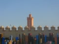 Machicolation, minaret and carpet in agadir Royalty Free Stock Photo