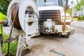 Machine for cleaning blocked drains and sewers with selective focus on town street