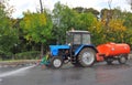 A machine cleans Moscow streets.