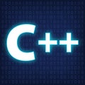 Machine code languages in neon style. Programming languages concept in blue.  C++ on binary code background. Royalty Free Stock Photo