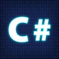 Machine code languages in neon style. Programming languages concept. C on binary code background. Royalty Free Stock Photo