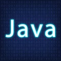 Machine code languages in neon style. Programming languages concept. Java on binary code background. Royalty Free Stock Photo
