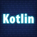 Machine code languages in neon style. Programming languages concept in blue. Language Kotlin on binary code background for your d