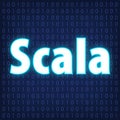 Machine code languages in neon style. Programming languages concept in blue.  Language Scala on binary code background for your de Royalty Free Stock Photo