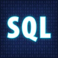 Machine code languages in neon style. Programming languages concept in blue.  Language SQL on binary code background for your desi Royalty Free Stock Photo