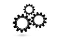 Machine Cogwheels, Black And White Vector Flat Icon. Three Gear Wheels, Cogs, Clockwork Details. Business Concept Elements Royalty Free Stock Photo