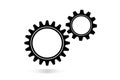 Machine Cogwheels, Black And White Vector Flat Icon. Two Gear Wheels, Cogs, Clockwork Round Details. Business Concept Elements Royalty Free Stock Photo